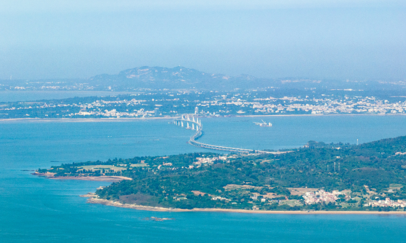 This aerial photo taken in Xiamen, Fujian Province on June 5, 2023 shows the view of Kinmen county, Taiwan island. Photo: VCG