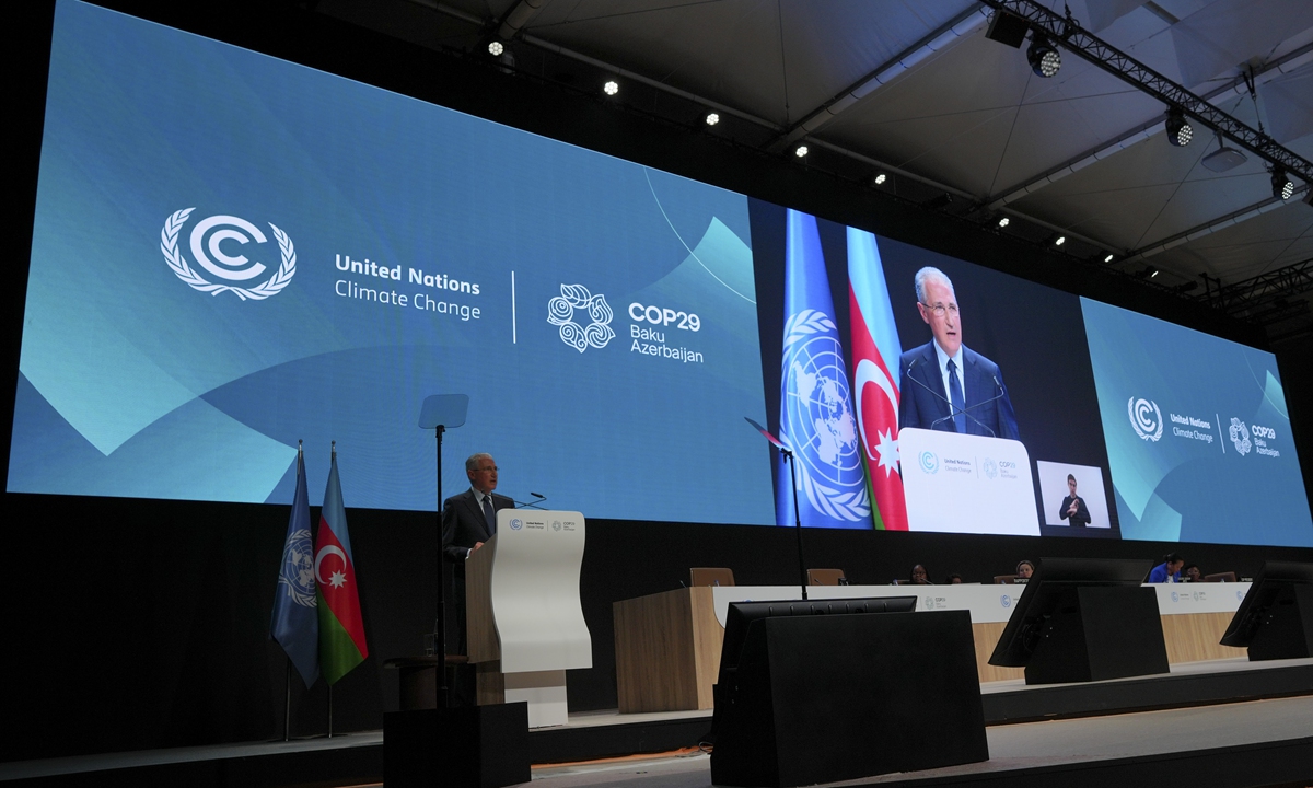 Mukhtar Babayev, COP29 President, speaks during the opening plenary session at the COP29 U.N. Climate Summit, Monday, Nov. 11, 2024, in Baku, Azerbaijan. Photo: VCG