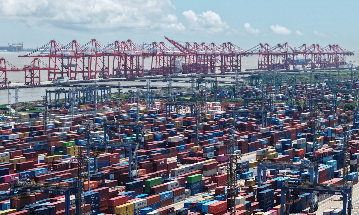 Shanghai Port container terminal for foreign trade is busy with operations on August 12, 2025. Photo: VCG Shanghai Port container terminal for foreign trade is busy with operations on August 12, 2025. Photo: VCG