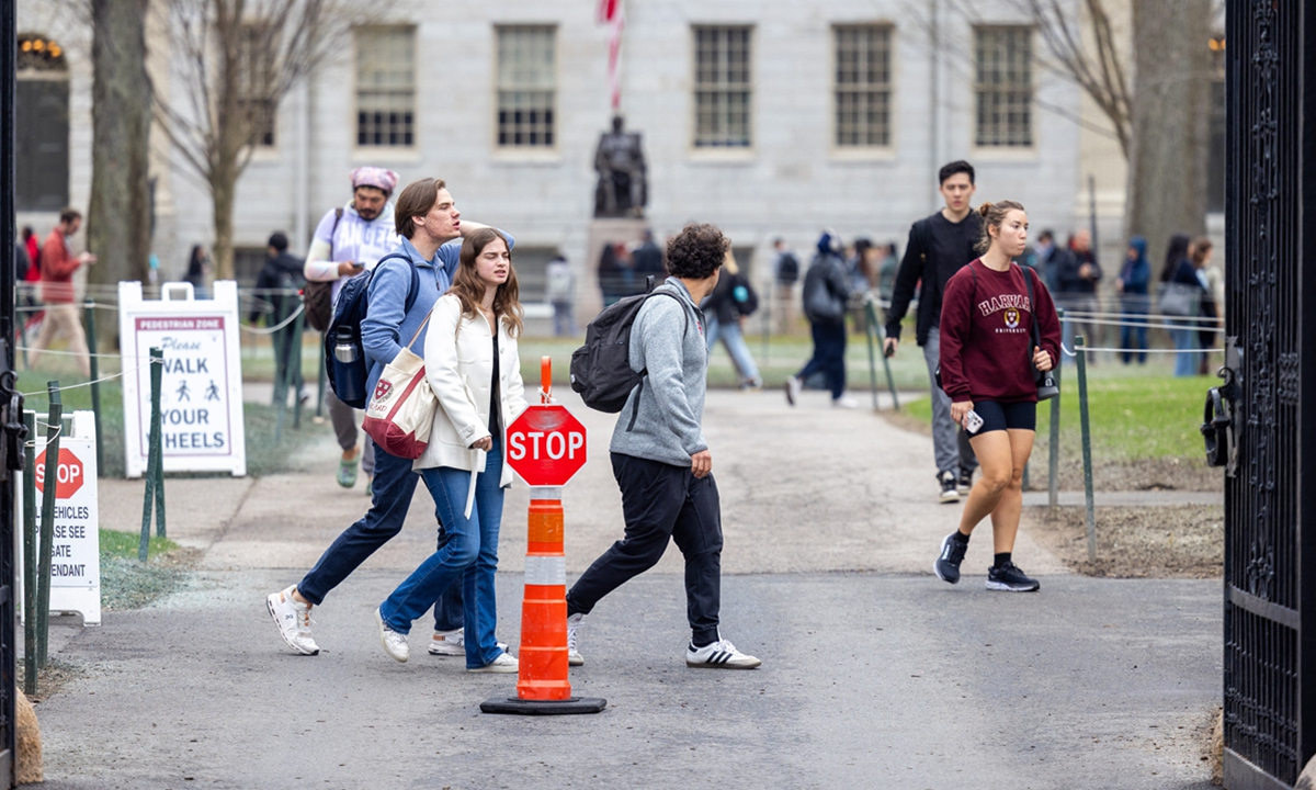 People walk in Harvard Yard at Harvard University on April 15, 2025, in Cambridge, Massachusetts. Photo: AFP People walk in Harvard Yard at Harvard University on April 15, 2025, in Cambridge, Massachusetts. Photo: AFP