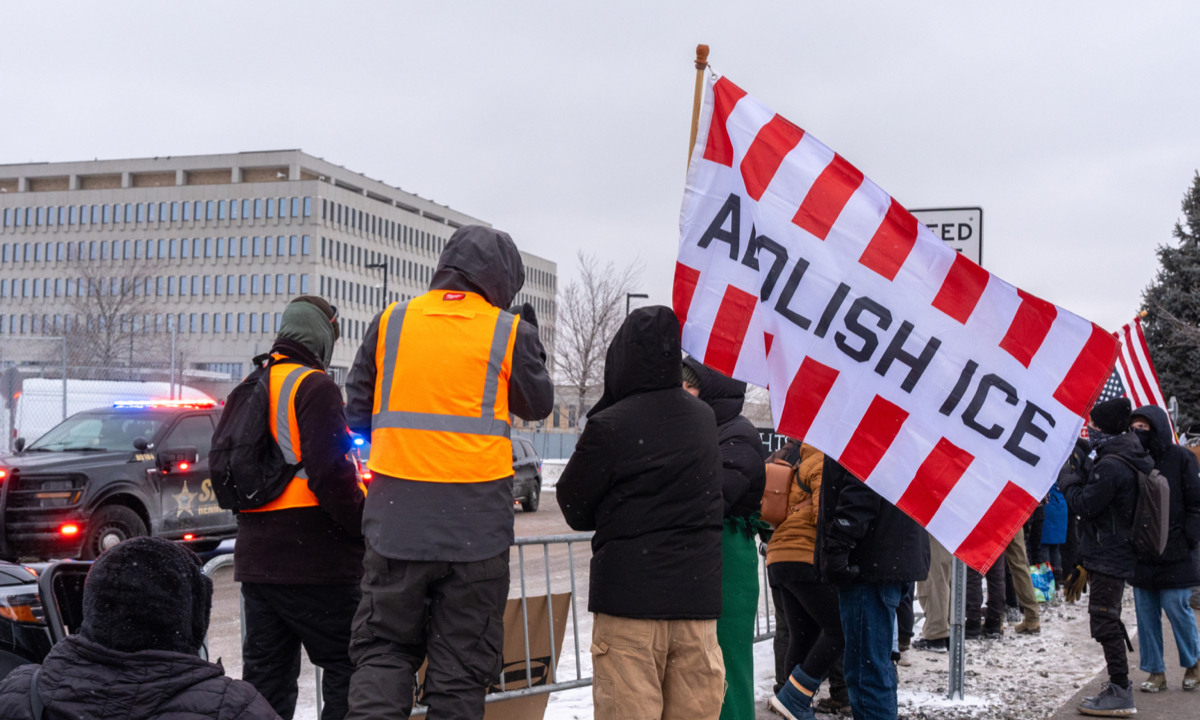 Protesters demonstrate against Immigration and Customs Enforcement (ICE) on January 18, 2026, after Renee Good was fatally shot by an ICE officer last week in Minneapolis. Photo: VCG